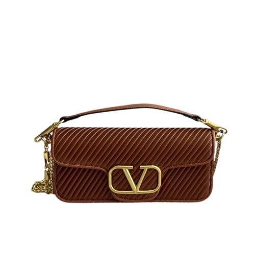 Valentino Garavani Locó Shoulder Bag In Pleated Nappa Brown