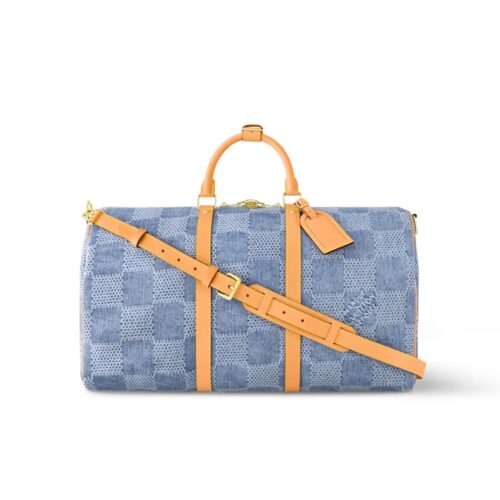 Louis Vuitton Keepall Bandoulière Damier Denim Travel Bag Blue 45Cm N40739