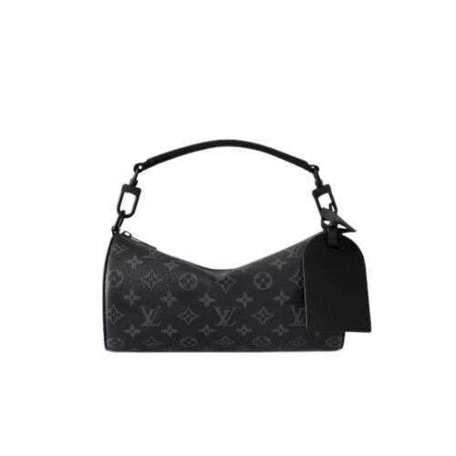 Louis Vuitton Soft Polochon Monogram Macassar Canvas Handbag Black 34Cm M46796