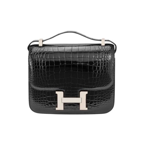 Hermes Constance 19 Mini Shiny Alligator Palladium Hardware Crossbody Bag Black 19Cm