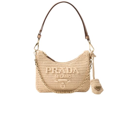 Prada Re Edition Mini Crochet Shoulder Bag Natural 22Cm 1Bc204 2M2T F0018 V Juo