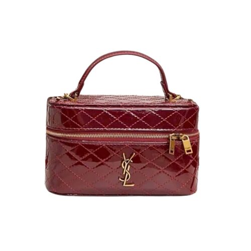 Saint Laurent Gaby In Patent Leather Vanity Bag Wine Red 19Cm