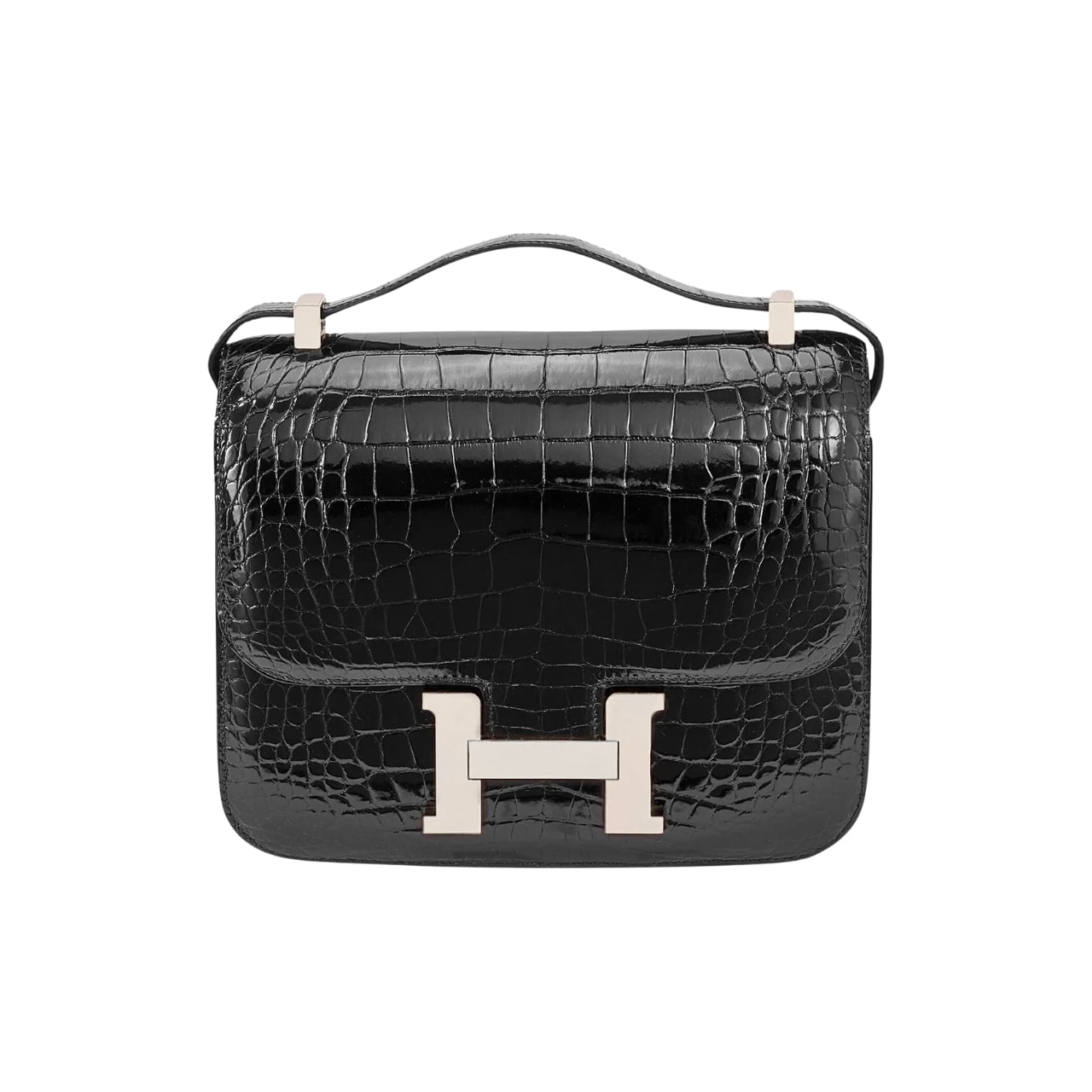 Hermes Constance 19 Mini Shiny Alligator Palladium Hardware Crossbody Bag Black 19Cm