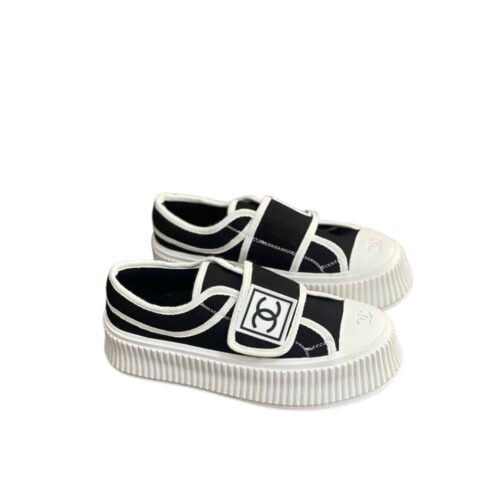 Chanel White Cc Cap Toe Slipon Sneaker Black