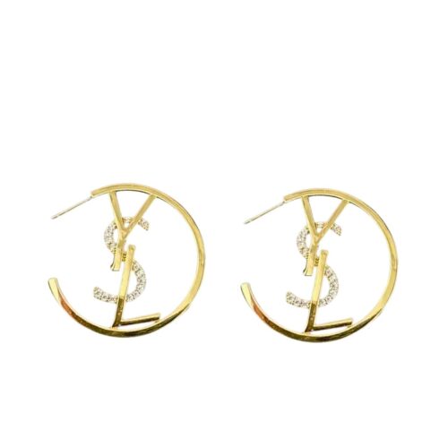 Saint Laurent YSL Hoop Earrings With Crystals Gold