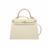 Hermes Kelly Sellier Epsom Gold Hardware Handbag White 25Cm