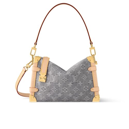 Louis Vuitton Side Trunk MM Monogram Denim Shoulder Bag Gray 23cm M13285