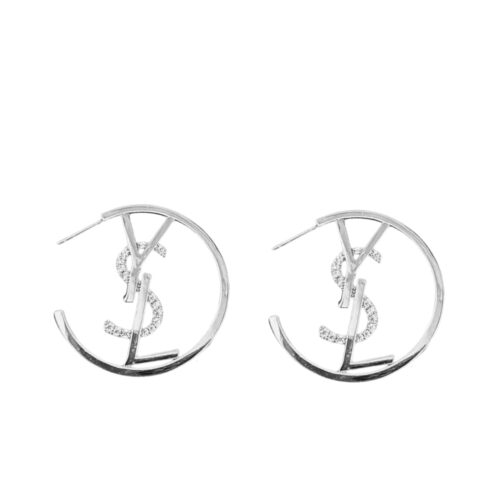 Saint Laurent YSL Hoop Earrings With Crystals Silver