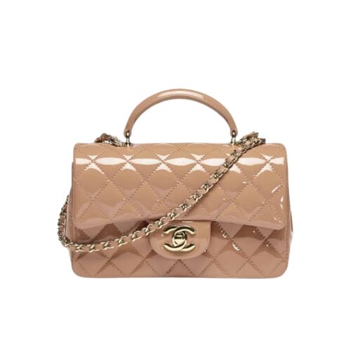 Chanel Classic Mini Patent Leather Top Handle Bags Dark Beige 20cm AS2431 B18237 NZW53
