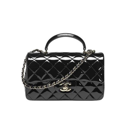 Chanel Classic Mini Patent Leather Top Handle Bags Black 20cm AS2431 B18237 94305
