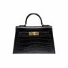Hermes Kelly Mini Crocodile Gold-tone Hardware Handbag Black 19Cm