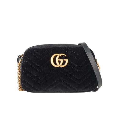 Gucci Small GG Marmont Velvet Shoulder Bag Black 23Cm