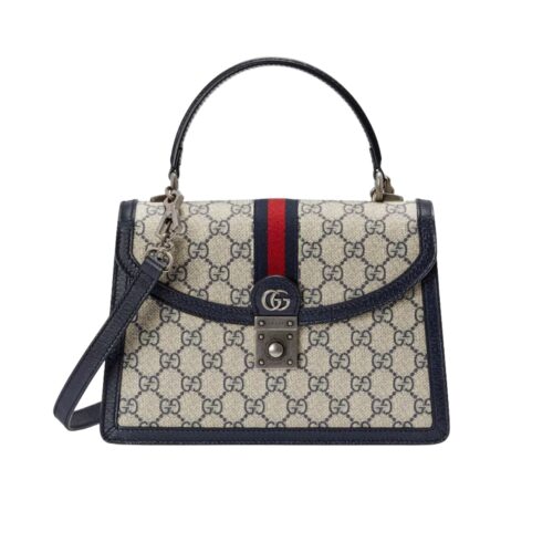 Gucci Ophidia Small GG Supreme Canvas Top Handle Bag Beige And Dark Blue 25Cm 651055 96Iwn 4076