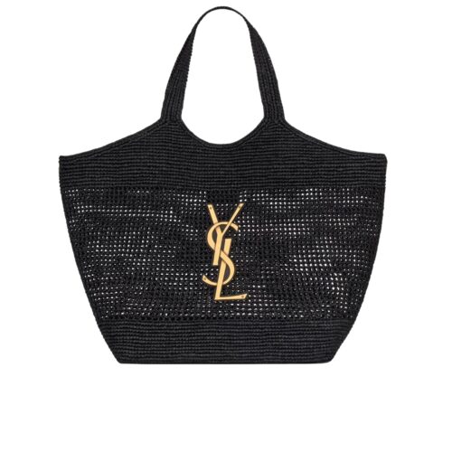 Saint Laurent Icare Maxi In Raffia Shopping Bag Black 45Cm 772191Gaafm1000