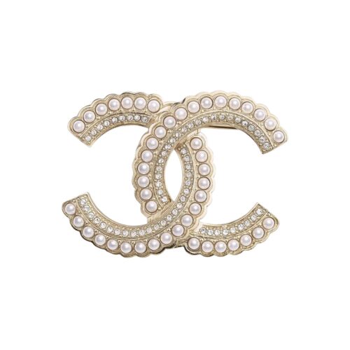 Chanel Crystal Cc Brooch Gold With Pearl