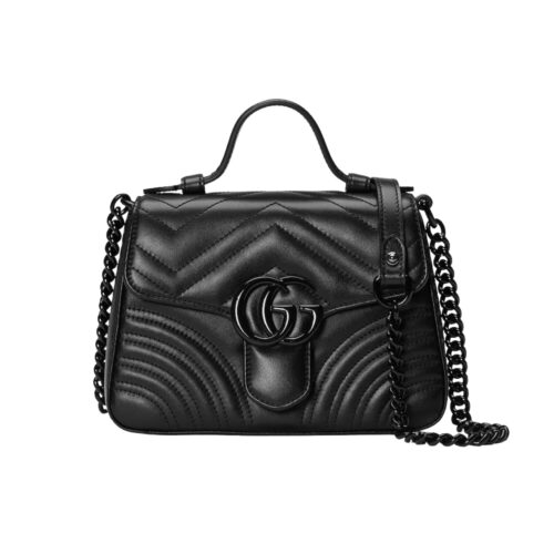 Gucci GG Marmont Small Matelasse Leather Top Handle Bag Black 22Cm 702563 Dtdfv 1000