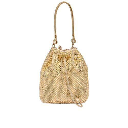 Prada Satin Crystals Bucket Bag Gold 20Cm 1Nr016 2Awl F0522
