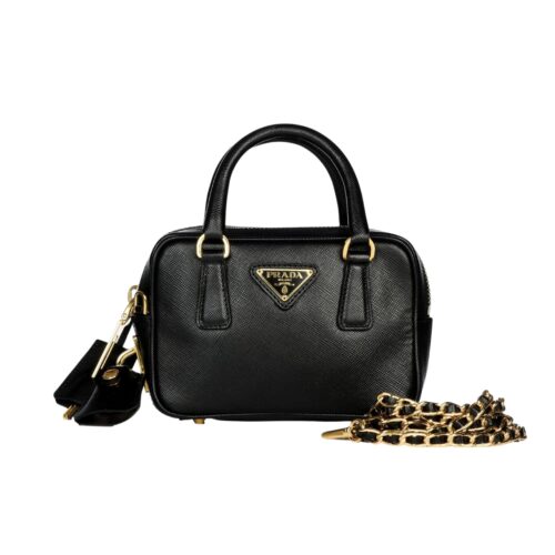 Prada Mini Saffiano Leather Shoulder Bag Black 19Cm