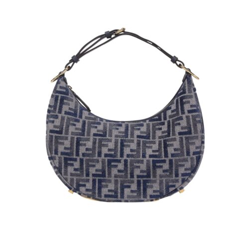 Fendi Fendigraphy Small FF Chenille Hobo Bag Dark Blue 30Cm 8BR798ASU0F1PQM