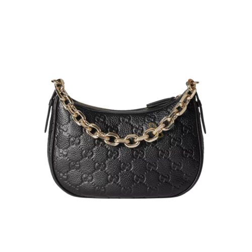 Gucci GG Emblem Small Grained Leather Shoulder Bag Black 23Cm 815409 Aaeem 1000