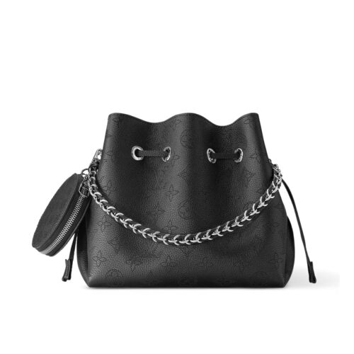 Louis Vuitton Bella Mahina Perforated Leather Bucket Bag Black 22Cm M57070