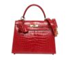 Hermes Kelly 25 Shiny Alligator Handbag Red 25Cm
