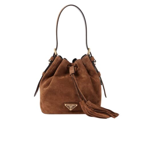 Prada Small Suede Bucket Bag Brown 23Cm