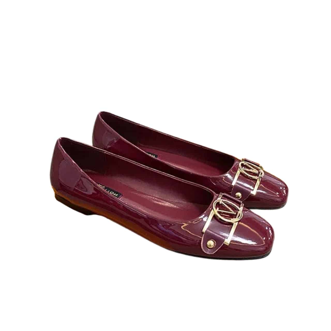 Louis Vuitton Signature LV Logo Leather Ballerina Wine Red