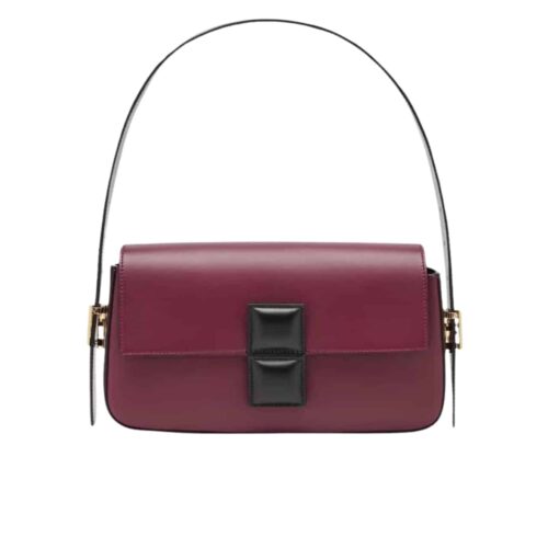 Fendi Baguette Medium Color Block Leather Shoulder Bag Burgundy and Black 26Cm 8BR821APKOF1NZ9