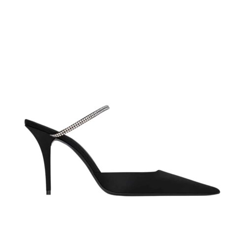 Saint Laurent Barbara Mules Satin And Rhinestones Black 7997159QN0A1021