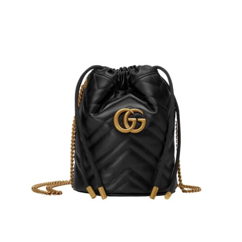 Gucci GG Marmont Mini Matelasse Leather Bucket Bag Black 16Cm ‎575163 Dtdrt 1000