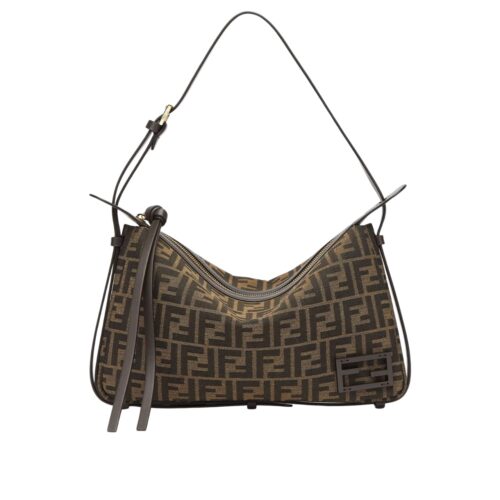 Fendi Simply Medium FF Jacquard Fabric Shoulder Bag Brown 27Cm 8BR829AFPMF1GL7