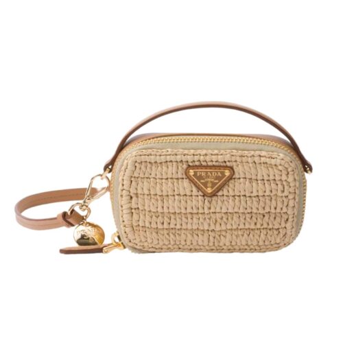 Prada Crochet And Leather Pouch Bag Natural 18Cm 1Nr025 2Cyc F0018