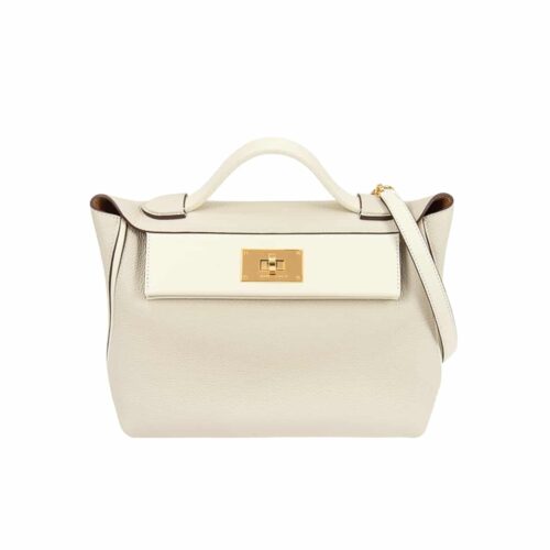 Hermès Kelly 24/24 Gold Hardware Evercolor Handbag White 21Cm