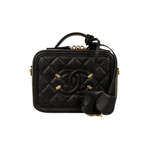 Chanel Filigree Small Grained Leather Vanity Case Bag Black 20cm