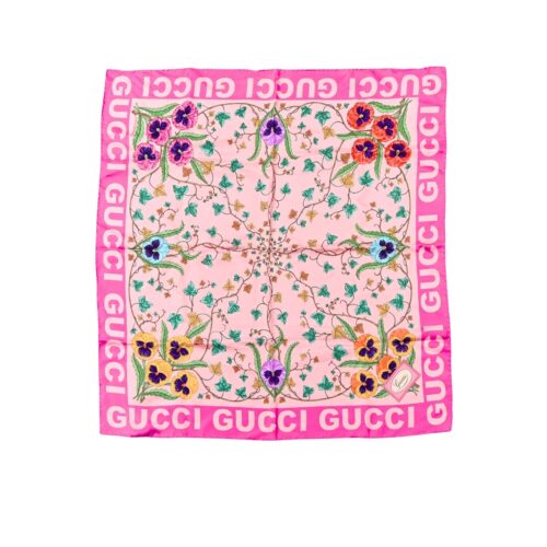 Gucci Floral Print Silk Scarf Ivory And Pink 90Cm