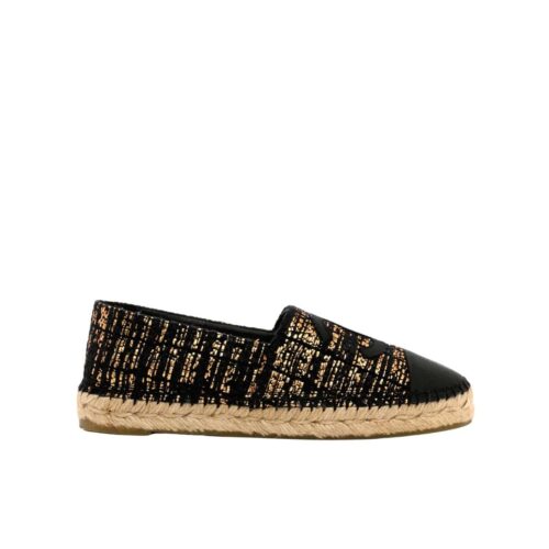 Chanel Espadrilles Metallic Tweed Fabric Gold Black
