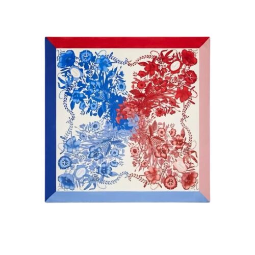 Gucci Floral Print Silk Square Scarf Blue And Red 90Cm