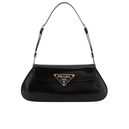 Prada Cleo Patent Leather Shoulder Bag Black 24cm