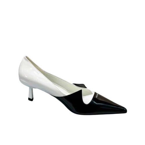 Prada Two Tone Patent Leather Pump Black And White
