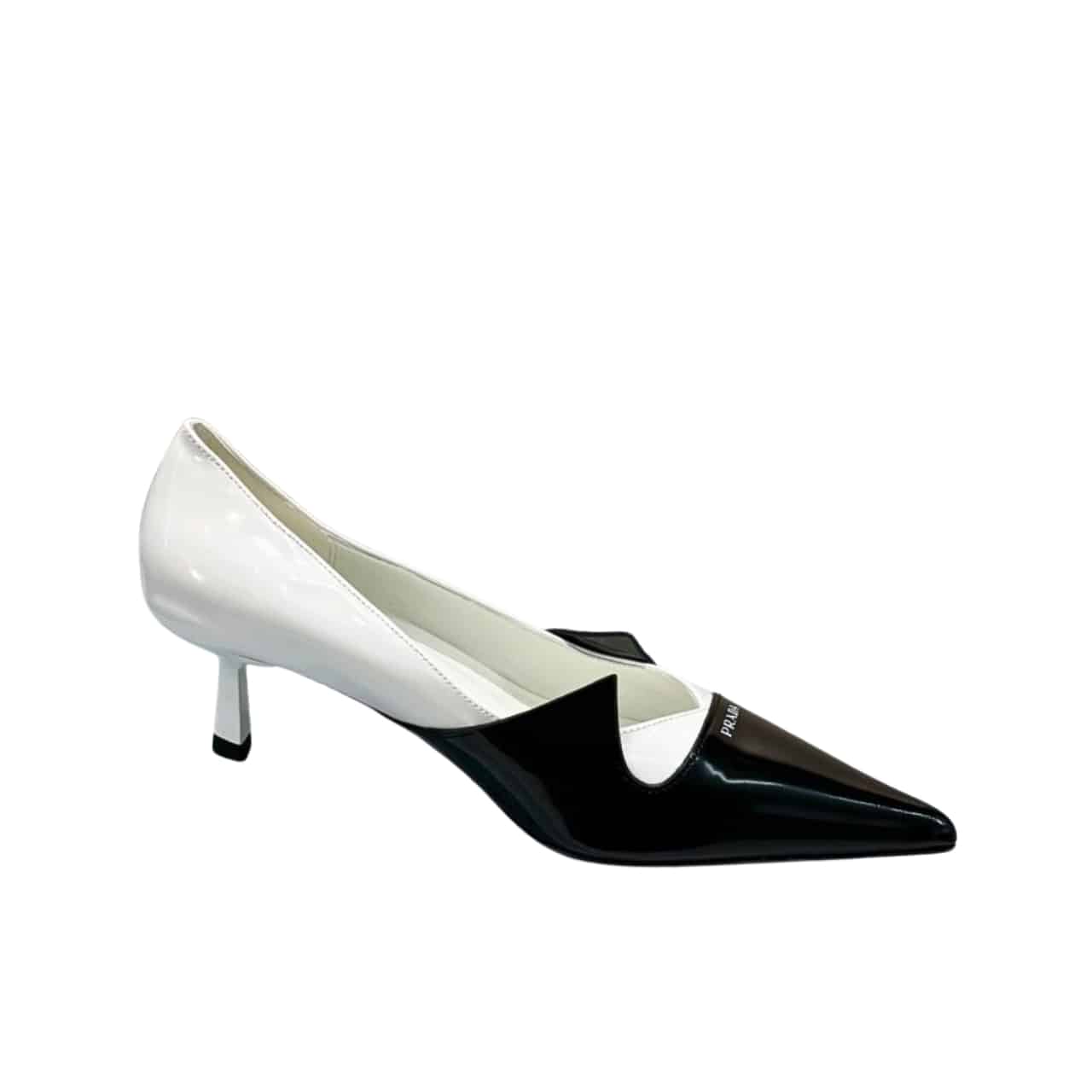 Prada Two Tone Patent Leather Pump Black And White