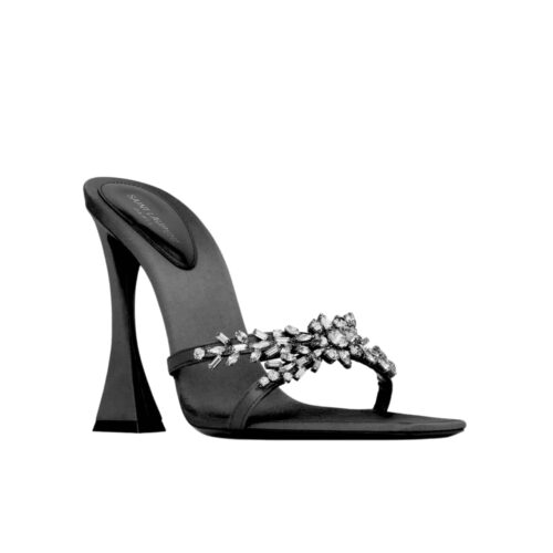 Saint Laurent Liz Mules Satin And Rhinestones Black