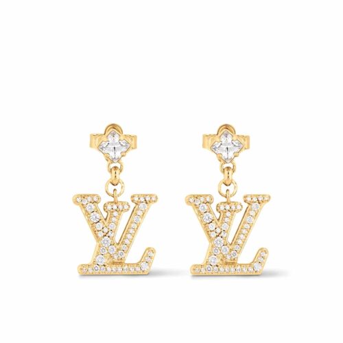Louis Vuitton Lady Lv Earrings Gold Tone M01844