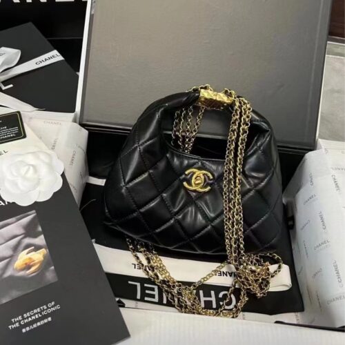 Alternative view of Chanel 24A Small Quilted Shiny Leather Hobo Bag Black 20cm AS4966 B17320 94305