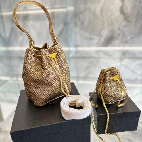 Alternative view of Prada Satin Crystals Bucket Bag Gold 20Cm 1Nr016 2Awl F0522