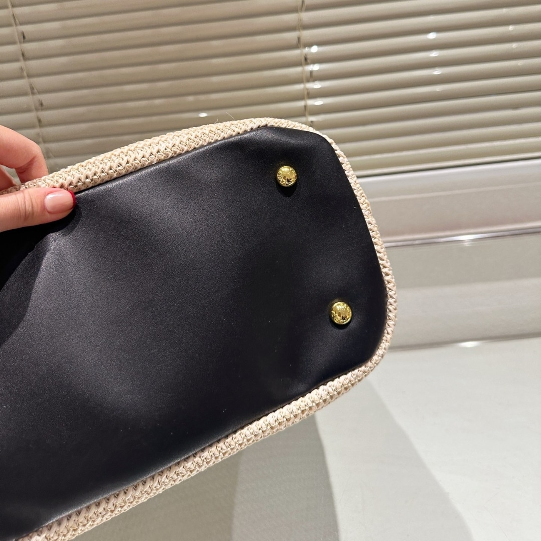 Prada Medium Crochet And Leather Tote Bag Tan And Black 33Cm 1Bg499 2M2Q F0I55 V Goo - Image 8