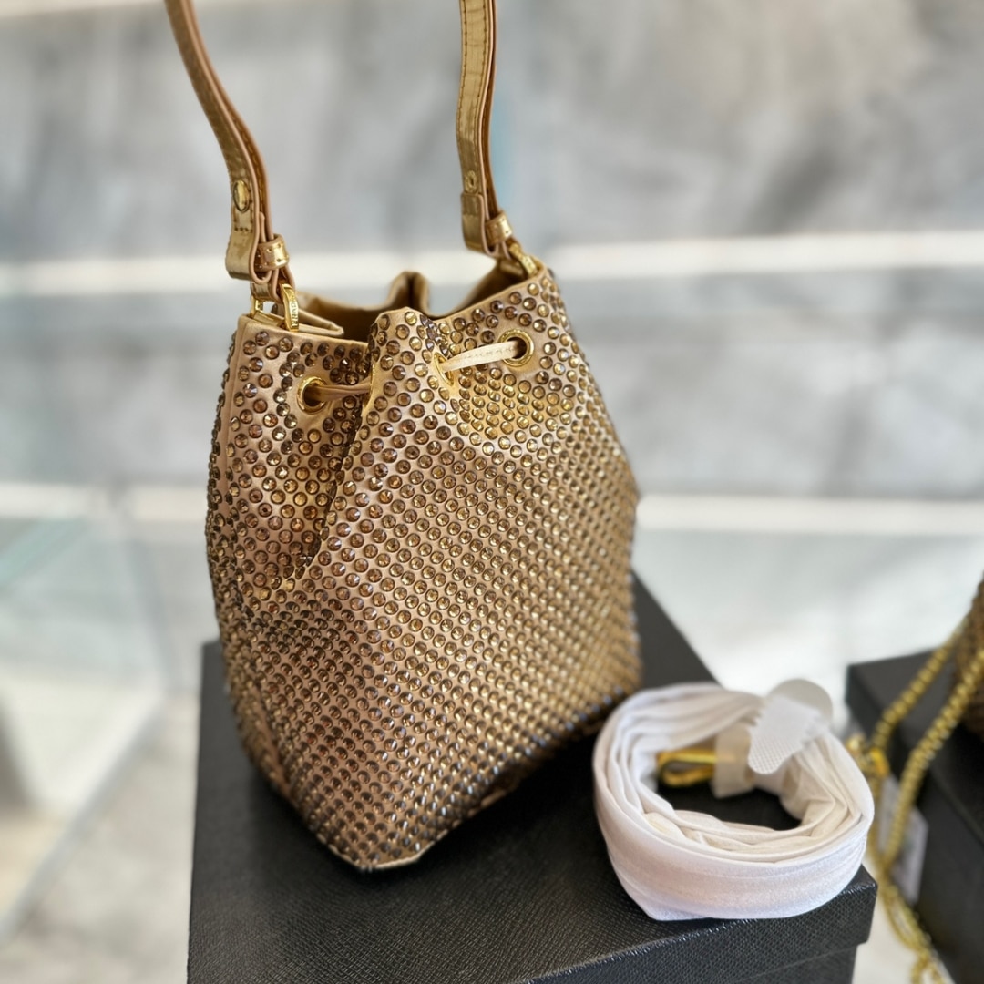 Prada Satin Crystals Bucket Bag Gold 20Cm 1Nr016 2Awl F0522 - Image 4