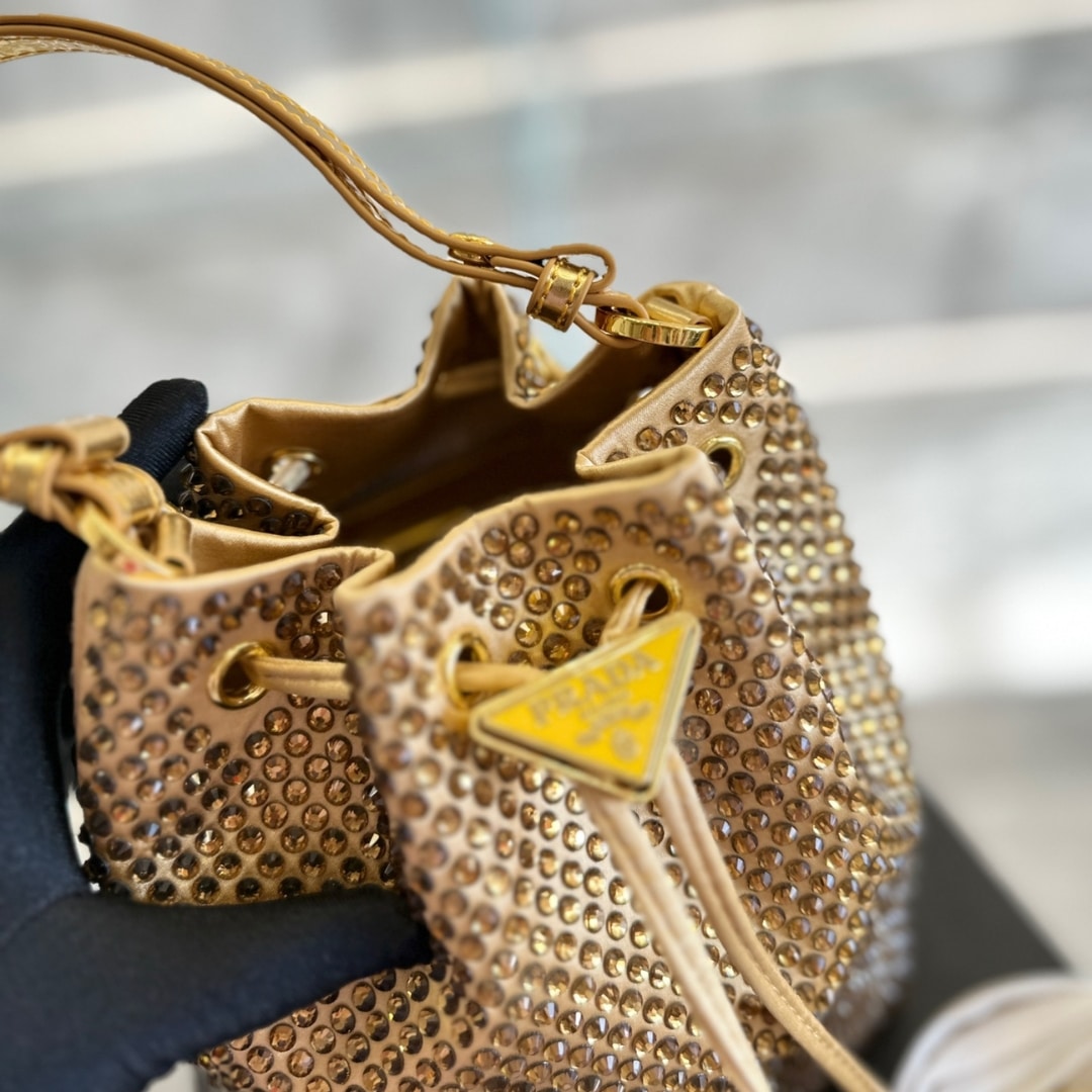Prada Satin Crystals Bucket Bag Gold 20Cm 1Nr016 2Awl F0522 - Image 6