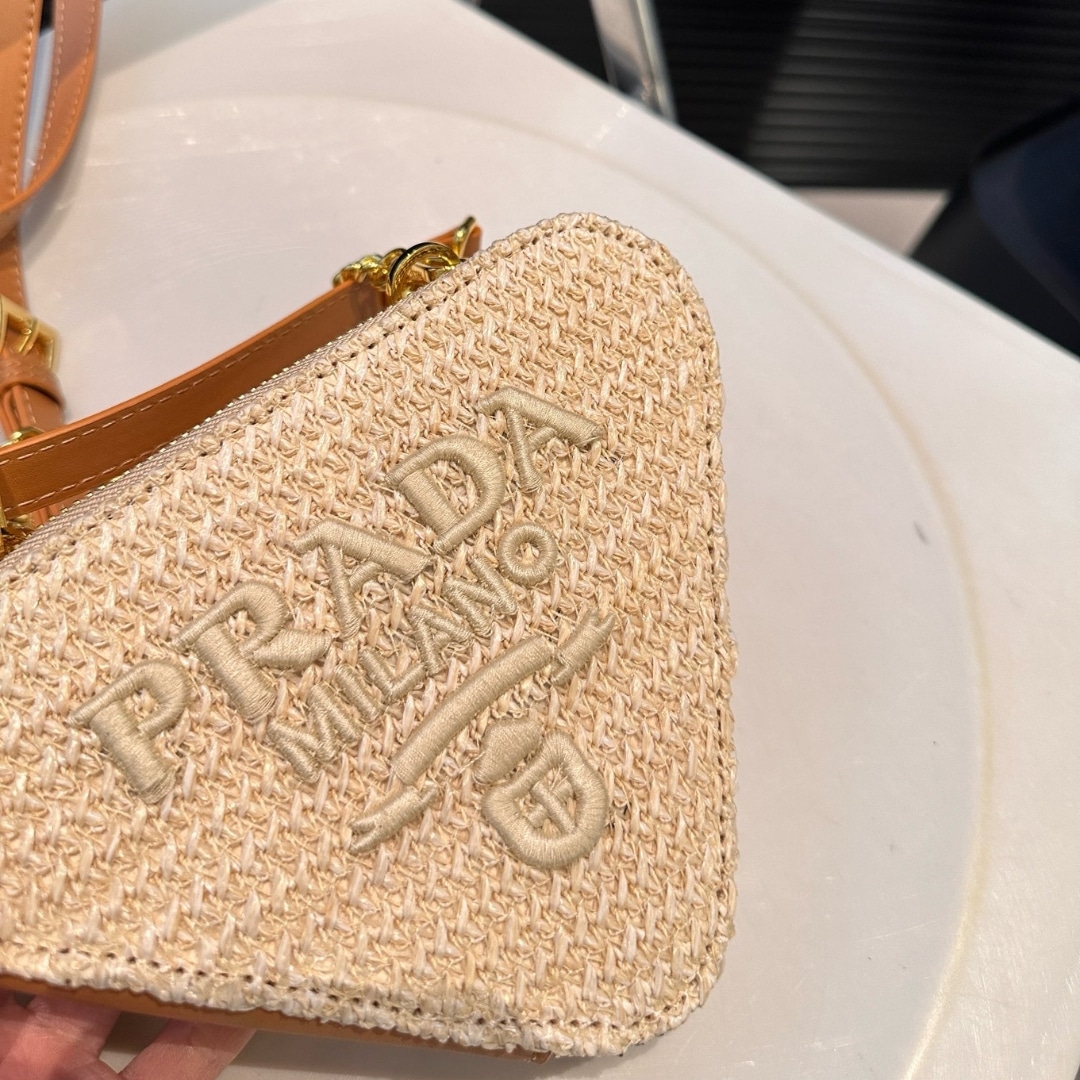 Prada Mini Crochet Raffia Shoulder Bag Natural 19cm 1NR015 2CXK F0018 - Image 6
