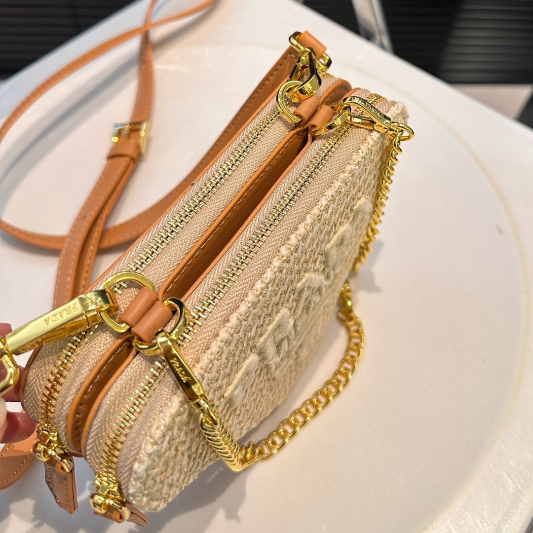 Prada Mini Crochet Raffia Shoulder Bag Natural 19cm 1NR015 2CXK F0018 - Image 7